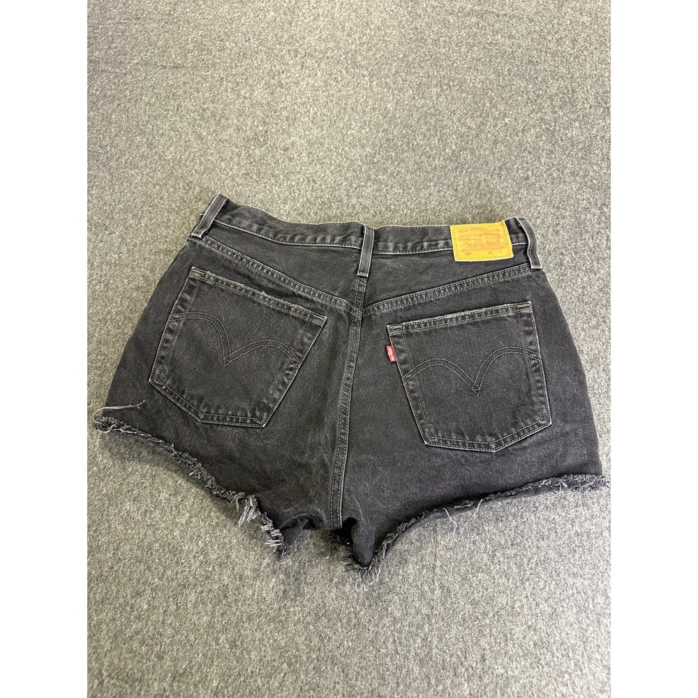 Levi's 501 Jean Shorts Womens 31 Black Cut Off Distressed Button Fly Revolve - Picture 10 of 16